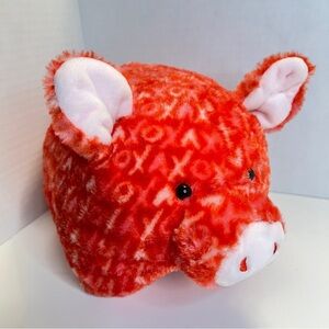 KELLYTOY Plush Pig Red Pink Valentines X's‎ & O's Stuffed Animal Toy Red Bow